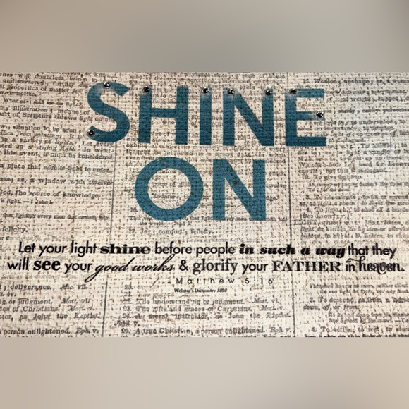 KEEP CALM & SHINE ON CHANDELIER BURLAP LET YOUR LIGHT SHINE RHINESTONE 15” x 12” - Picture 4 of 6